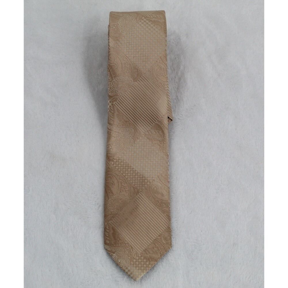 STACY ADAMS Mens Tie Geometric Paisley Pattern Gold 100% Microfiber